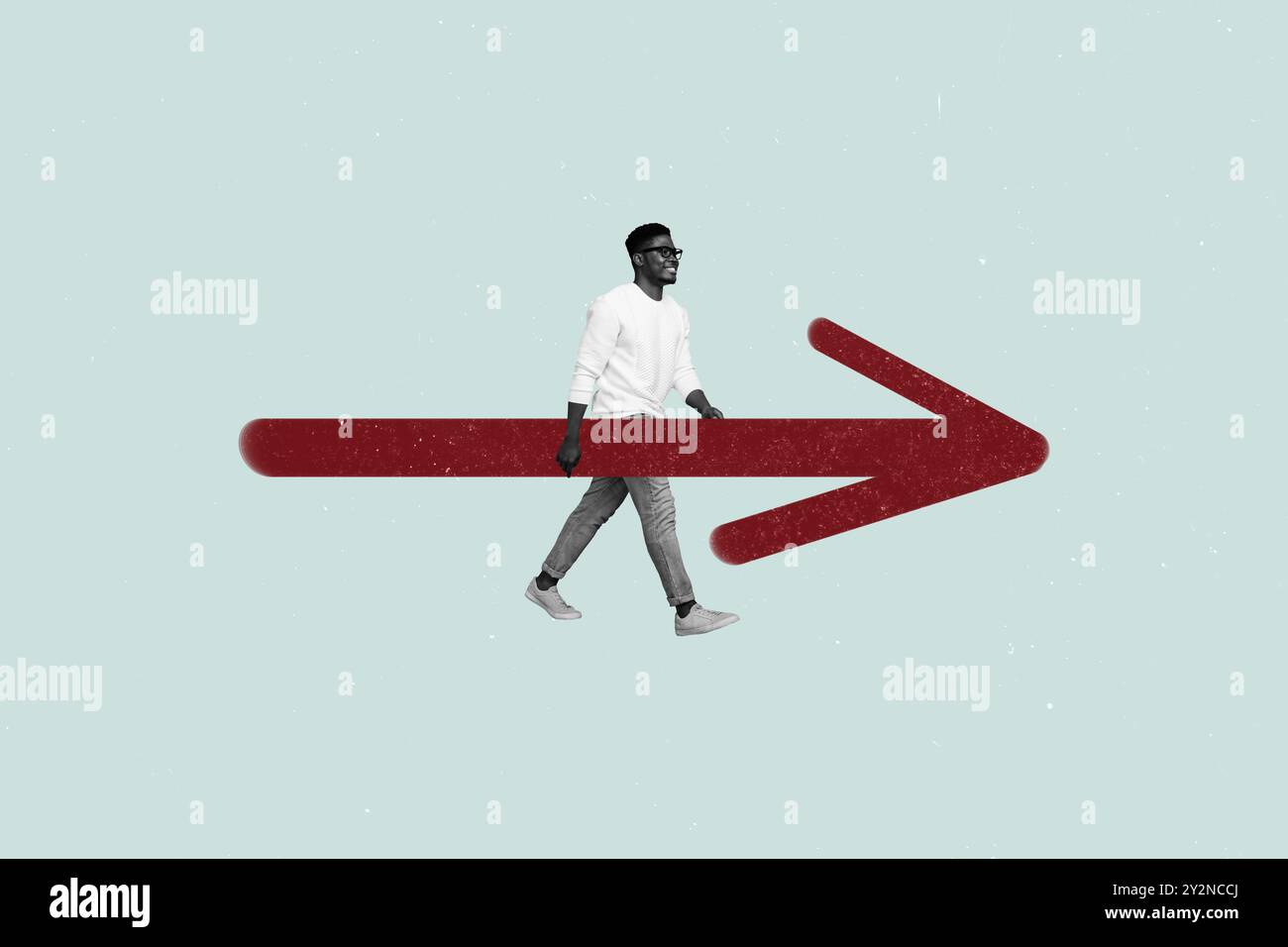 Creative poster template of business guy hold arrow go forward on ...