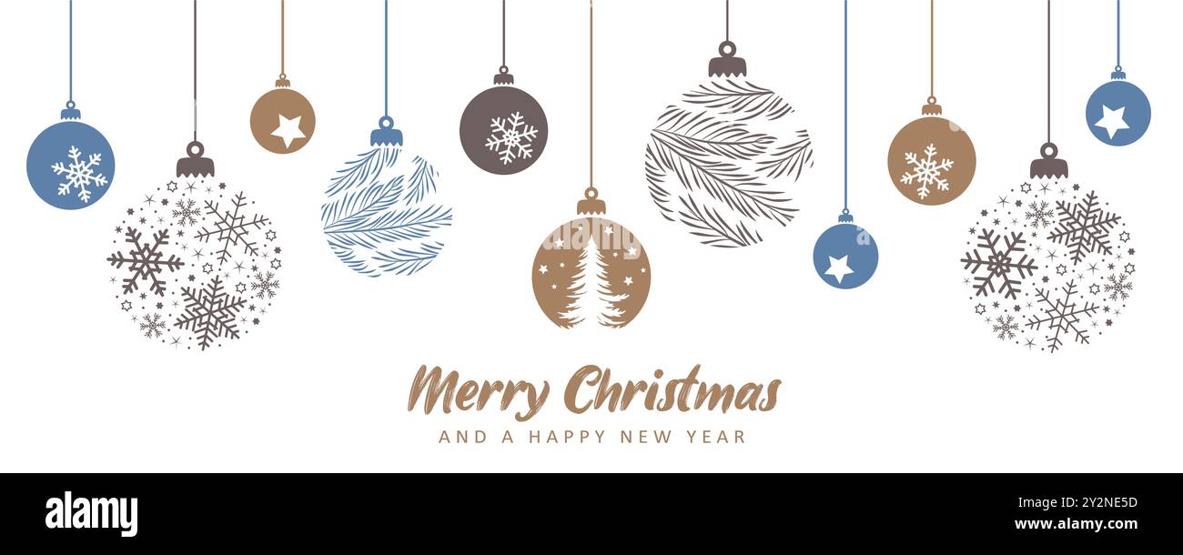 merry christmas card with hanging ball decoration vector illustration ...
