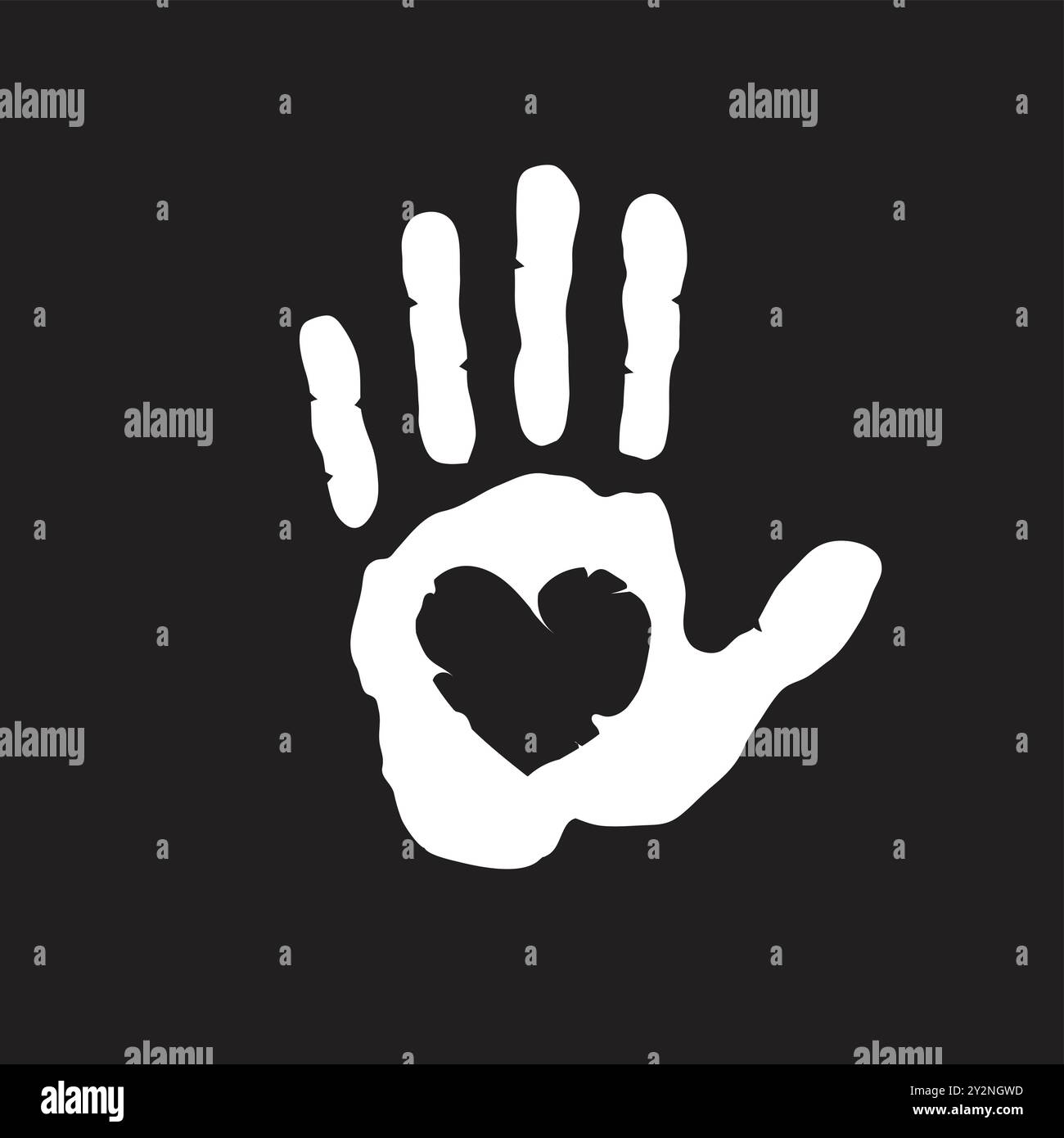 human hand print with heart black background vector illustration Stock ...