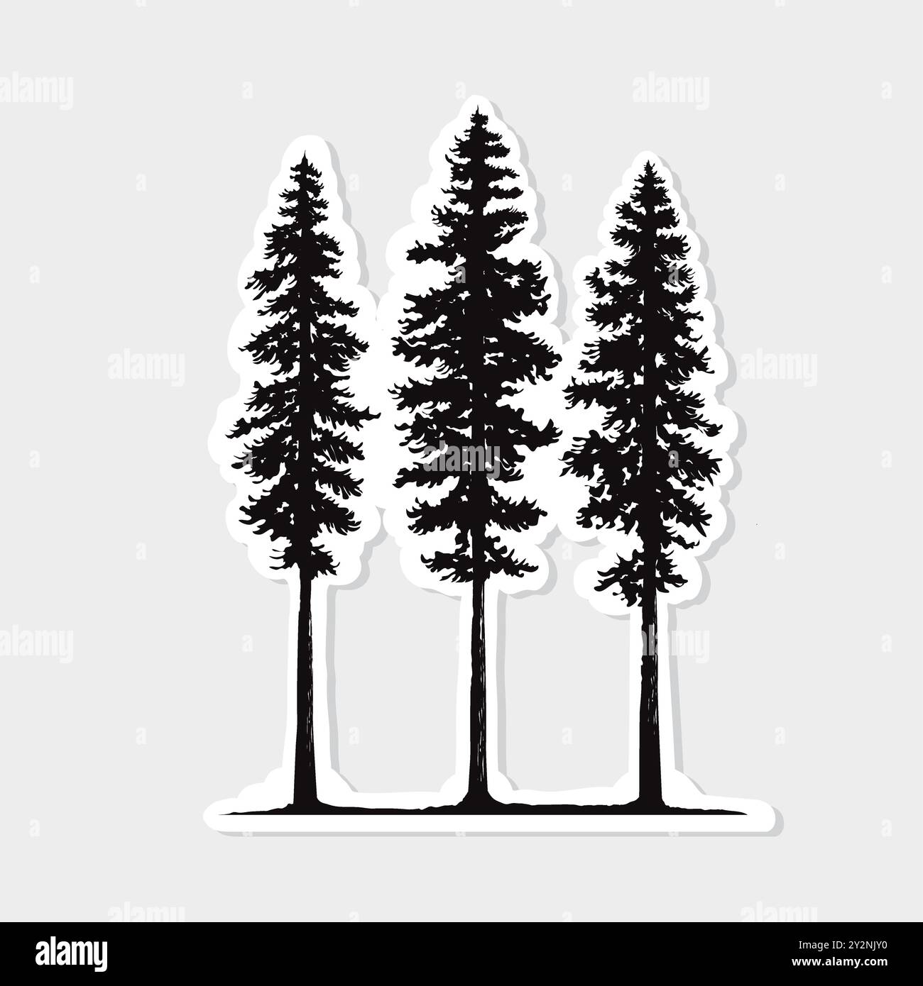 Pine tree sticker on white background illustration Stock Vector