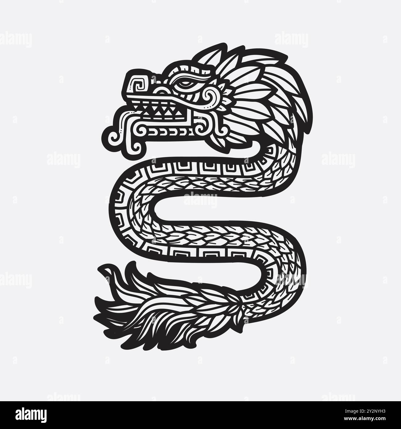 hand drawn aztec dragon quetzalcoatl mexican god and aztec mythology