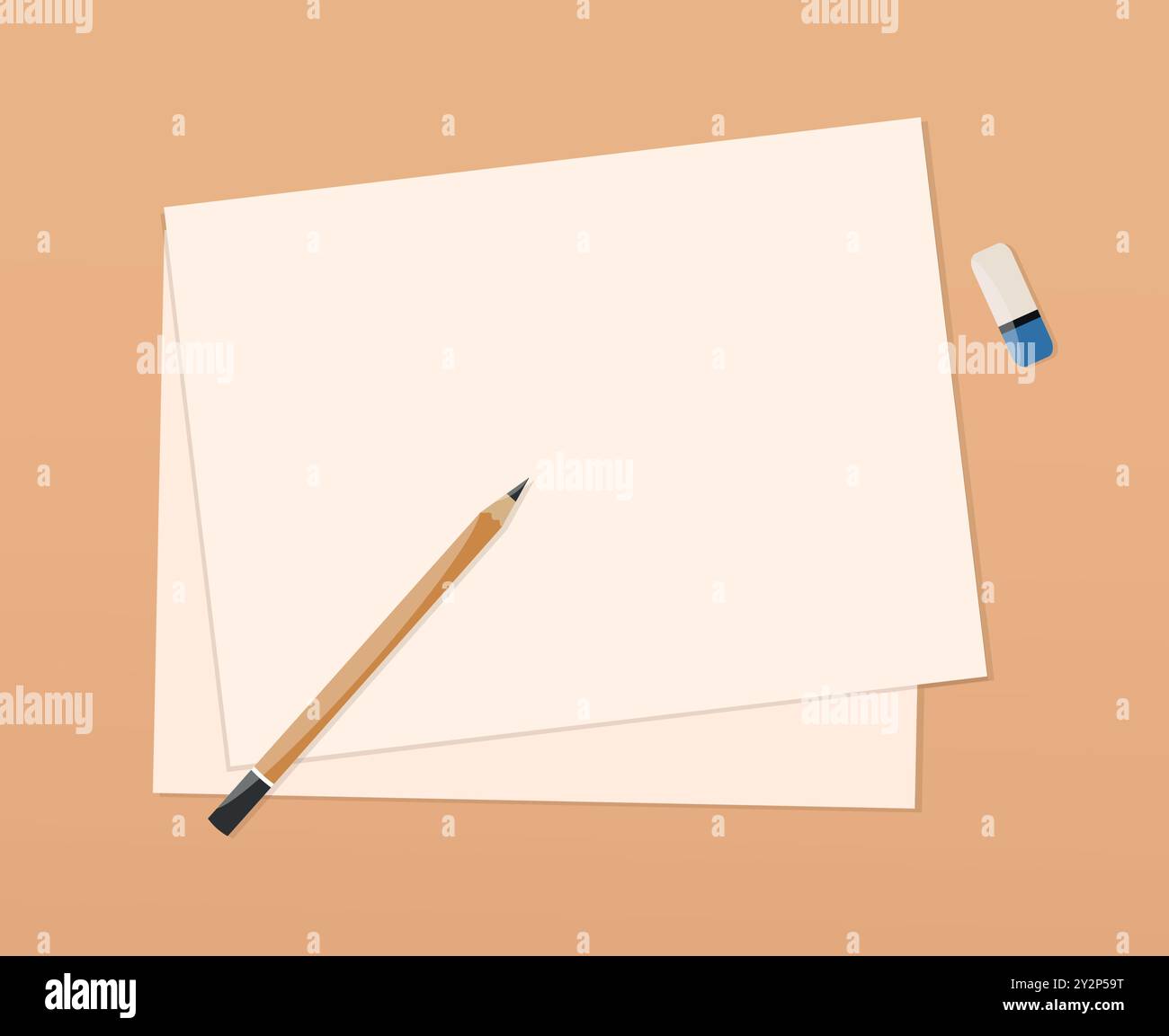 Painting supplies on the table. Pencil, eraser and paper sheets ...