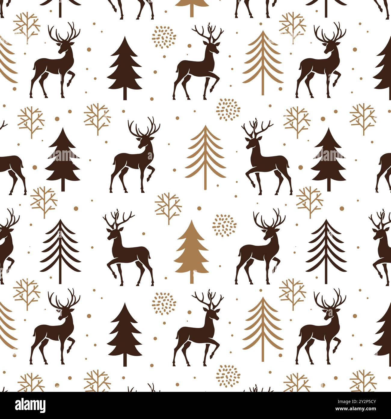 deer and pine tree Vector illustration seamless pattern Stock Vector