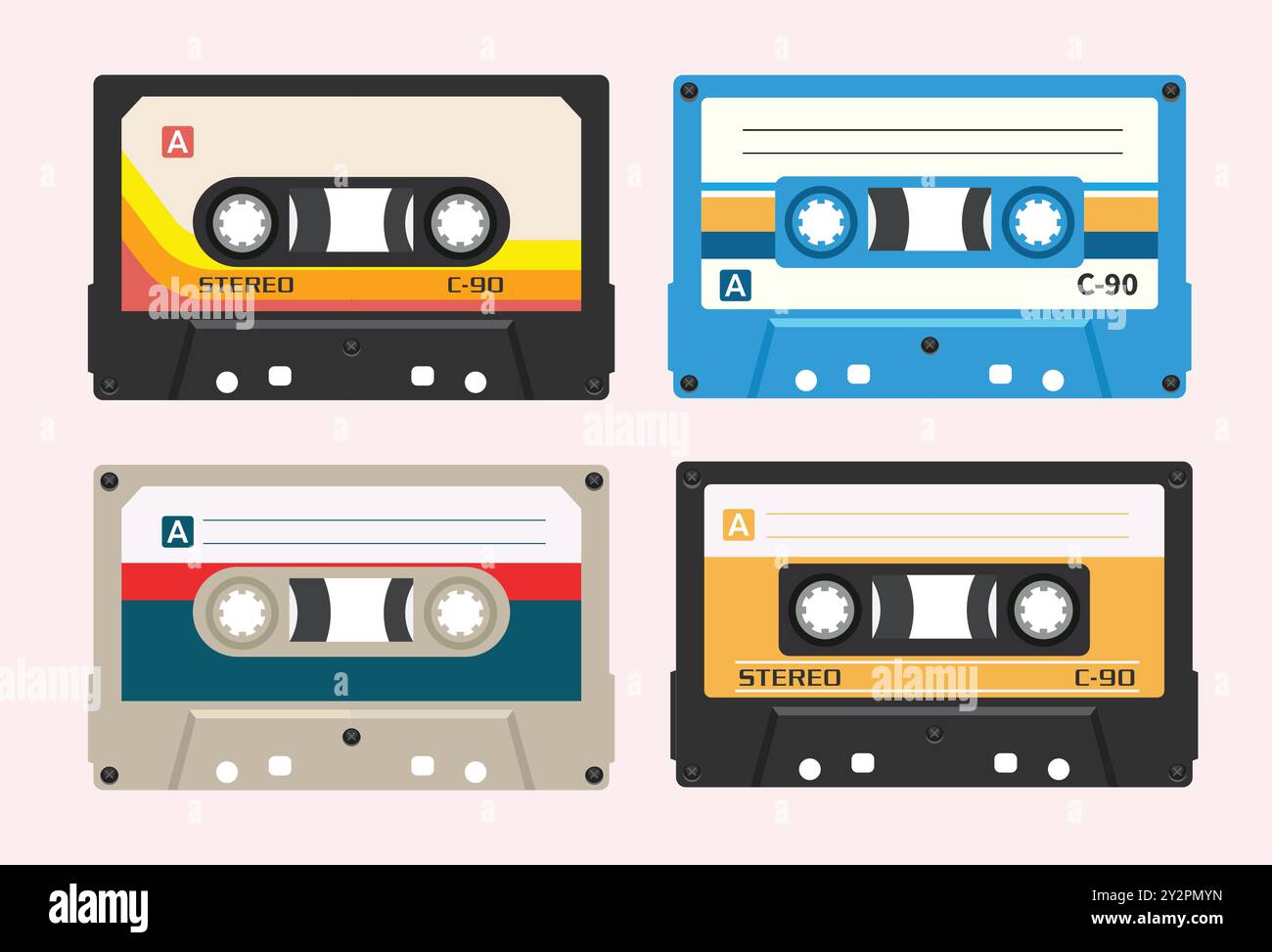 colorful Retro audio tape cassette collection. Flat design vector ...