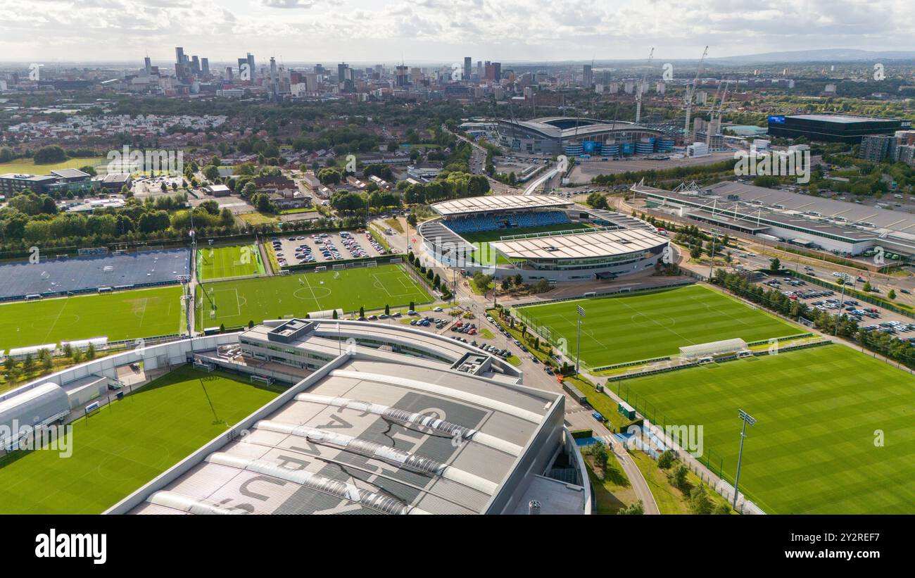 Aerial pitches at Etihad Campus part of Manchester City FC Stock Photo