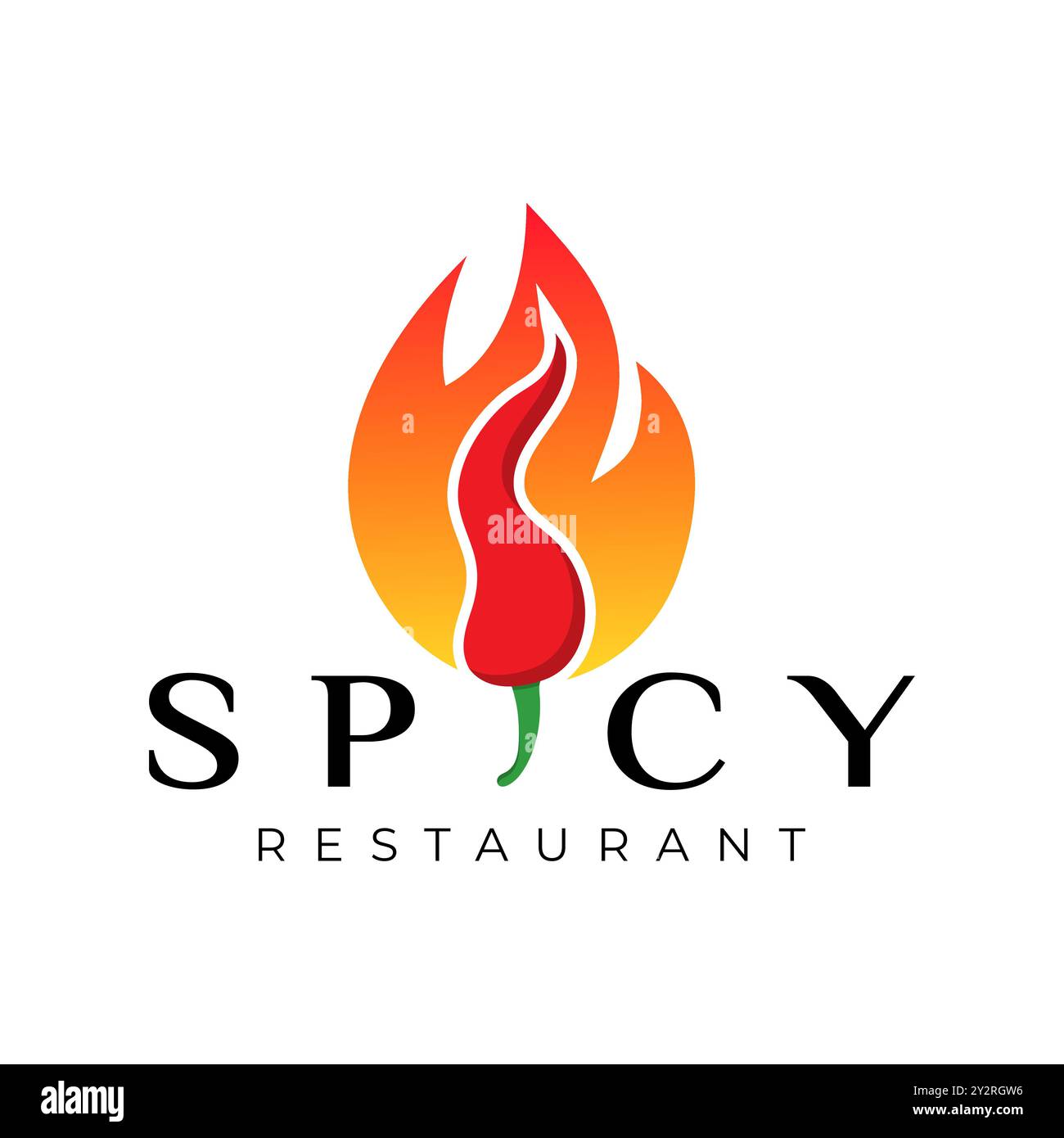 Hot Chili Food with Chili and Fire Symbol Typography Logo Stock Vector