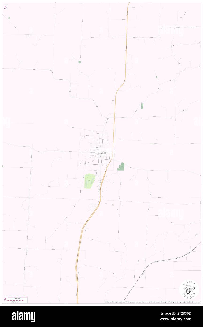 Bloomfield, Stoddard County, US, United States, Missouri, N 36 53' 9'', S 89 55' 45'', map, Cartascapes Map published in 2024. Explore Cartascapes, a map revealing Earth's diverse landscapes, cultures, and ecosystems. Journey through time and space, discovering the interconnectedness of our planet's past, present, and future. Stock Photo