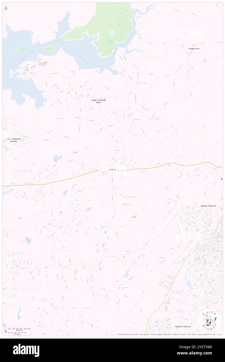 Burson, Calaveras County, US, United States, California, N 38 11' 1'', S 120 53' 25'', map, Cartascapes Map published in 2024. Explore Cartascapes, a map revealing Earth's diverse landscapes, cultures, and ecosystems. Journey through time and space, discovering the interconnectedness of our planet's past, present, and future. Stock Photo