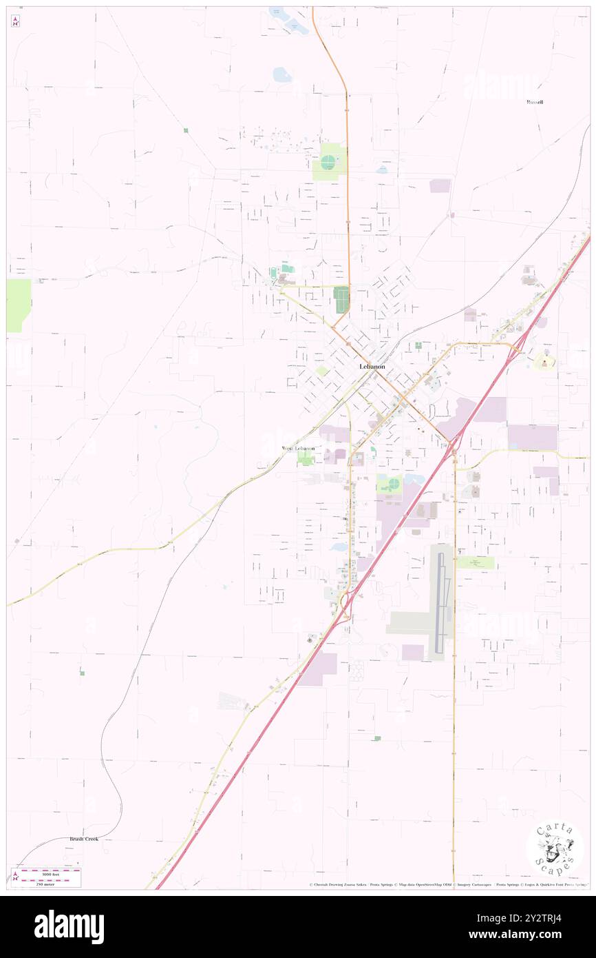 West Lebanon, Laclede County, US, United States, Missouri, N 37 40' 10'', S 92 40' 35'', map, Cartascapes Map published in 2024. Explore Cartascapes, a map revealing Earth's diverse landscapes, cultures, and ecosystems. Journey through time and space, discovering the interconnectedness of our planet's past, present, and future. Stock Photo