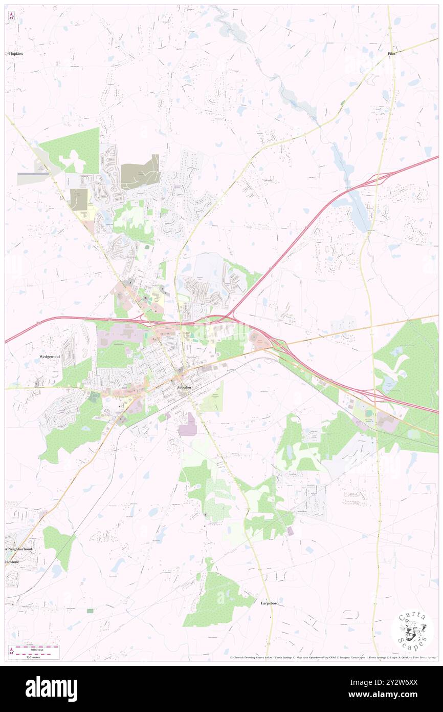 Zebulon, Wake County, US, United States, North Carolina, N 35 49' 27'', S 78 18' 52'', map, Cartascapes Map published in 2024. Explore Cartascapes, a map revealing Earth's diverse landscapes, cultures, and ecosystems. Journey through time and space, discovering the interconnectedness of our planet's past, present, and future. Stock Photo