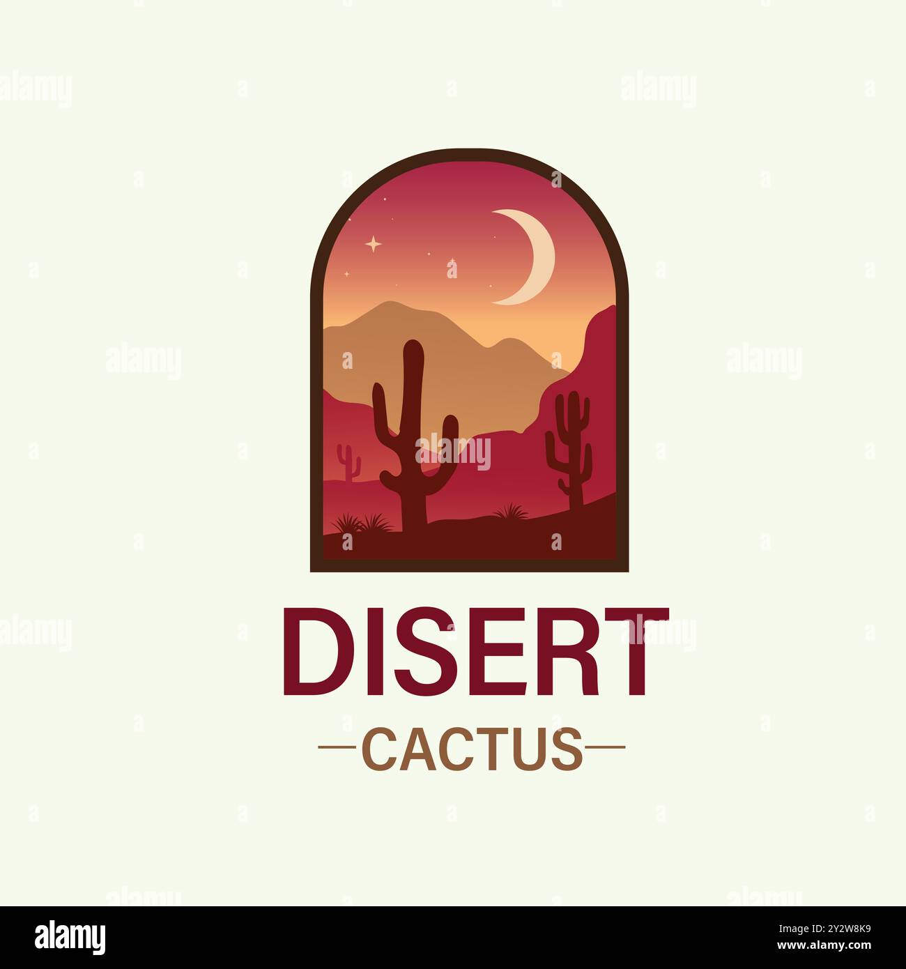beautiful landscape of desert landscape with cactus mountains, abstract desert background vector illustration Stock Vector