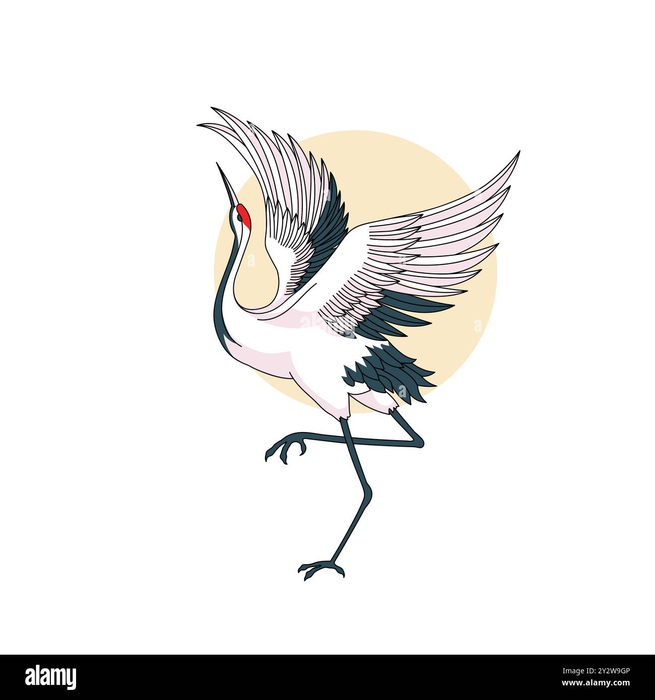 Red Crowned Crane Bird Standing with Spread Wings isolate on white background Stock Vector