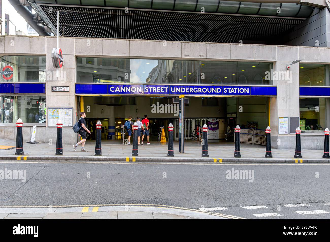 People entering Cannon Street Underground station on Dowgate Hill in The City Of London ,London ,UK Stock Photo