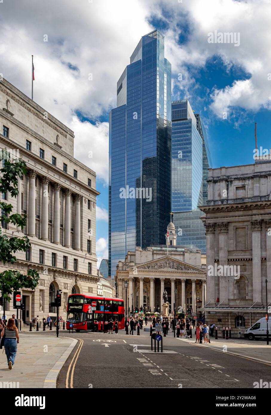 The Royal Exchange and 22 Bishopsgate seen from Bank Junction in The City Of London ,London ,UK Stock Photo