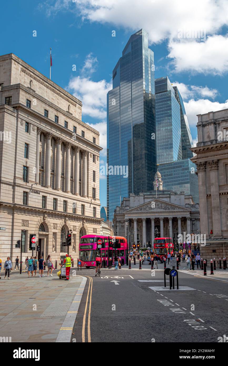 The Royal Exchange and 22 Bishopsgate seen from Bank Junction in The City Of London ,London ,UK Stock Photo