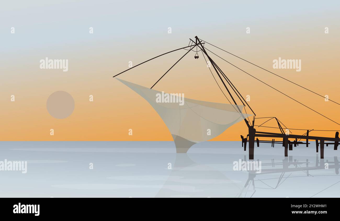 Chinese fishing nets - Cheenavala - Kochi - Stock Illustration as EPS ...