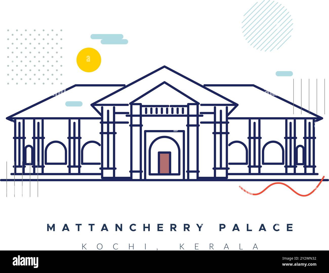 Mattancherry Palace also known as  Dutch Palace - Kochi - Stock Illustration as EPS 10 File Stock Vector