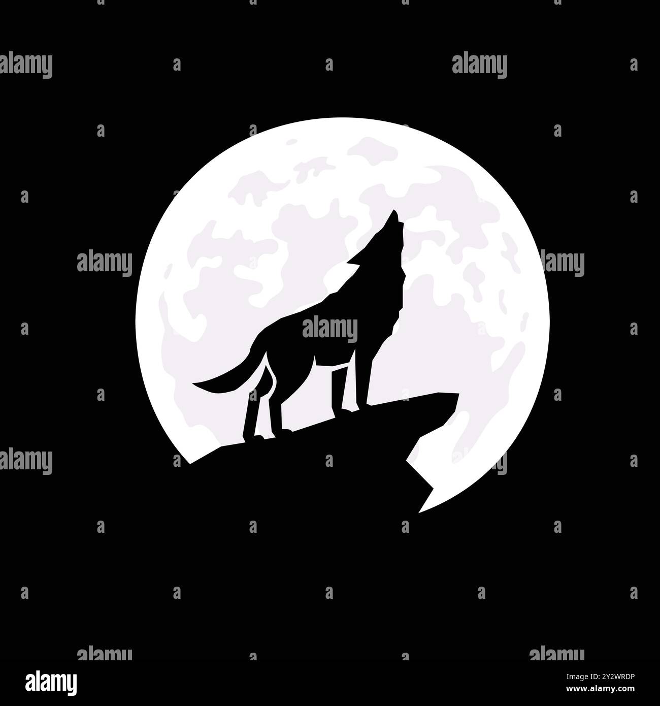 Full Moon with Howling Wolf Silhouette vector illustration Stock Vector