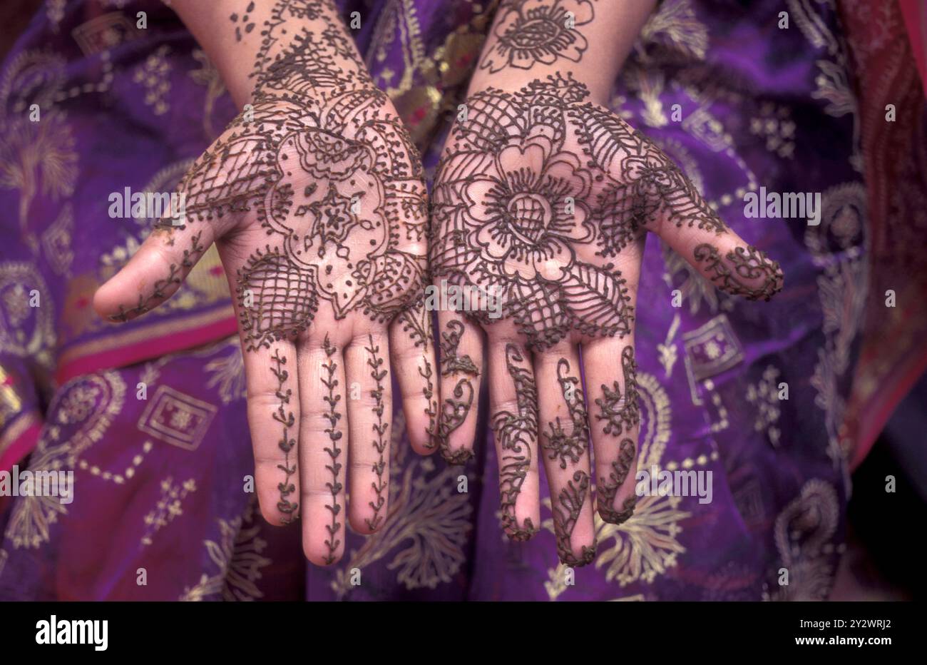 a Rajasthani women is making a Henna Hand painting in the Town of ...
