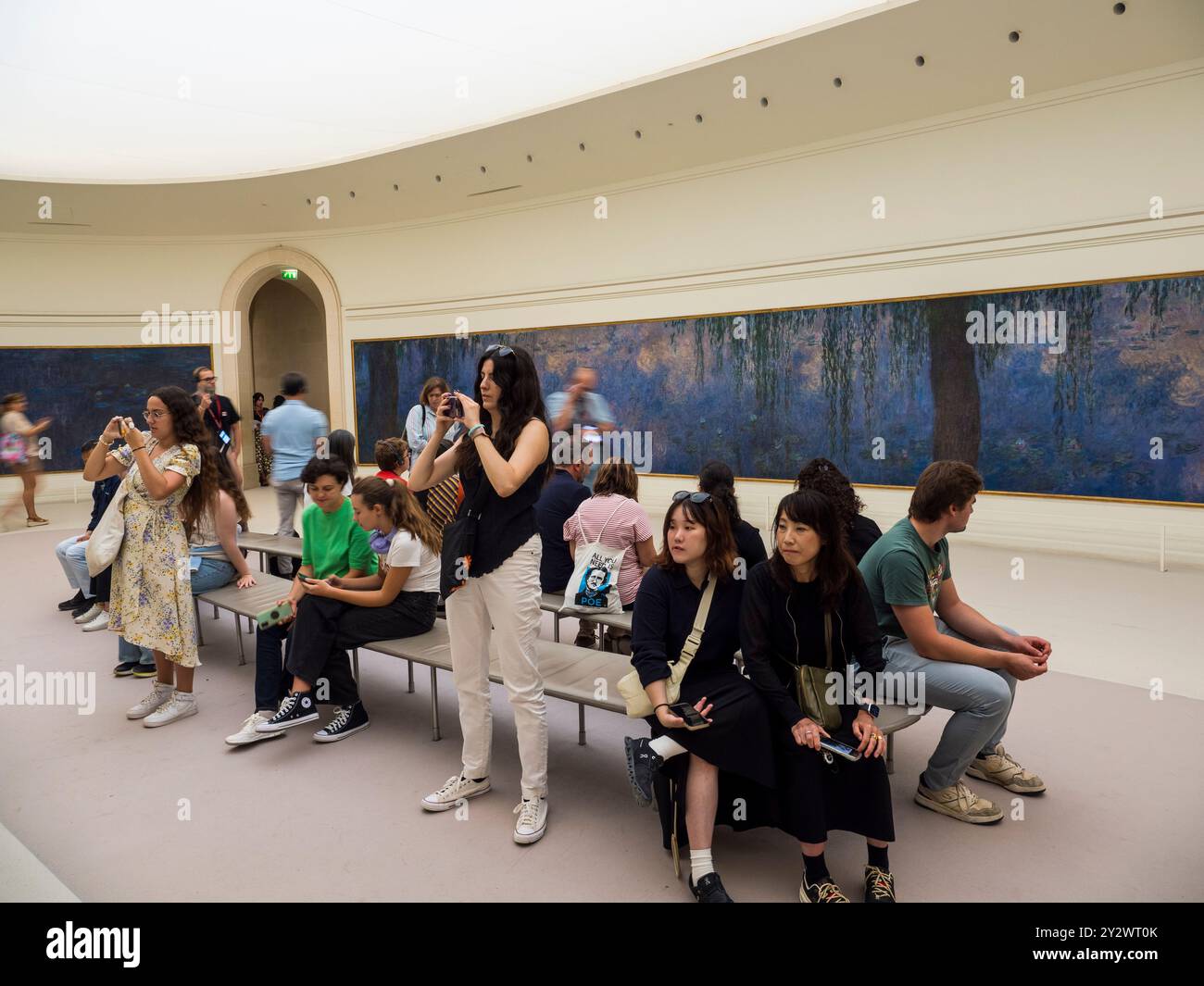 Tourists at the, The Orangerie Museum, The Water Lilies by Claude Monet, Paris, France, Europe, EU. Stock Photo