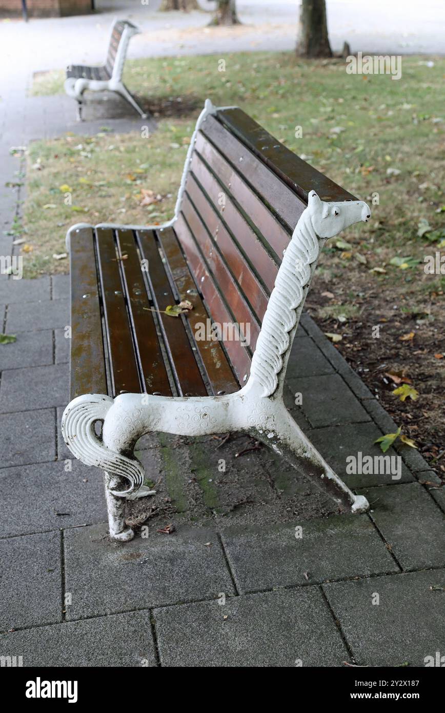 White horse benches at Little Park Street in Coventry Stock Photo