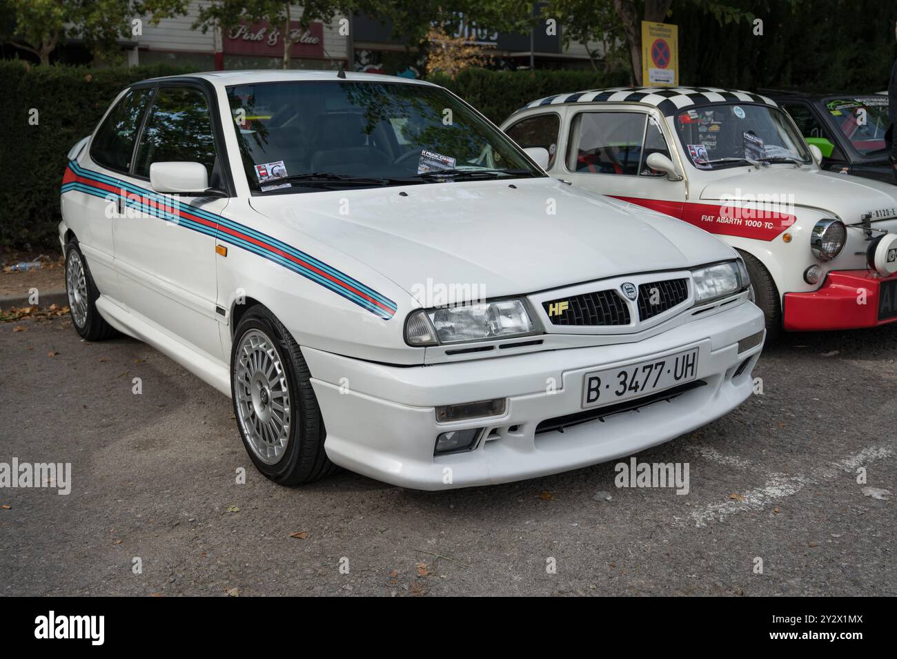 Front view of a beautiful white second generation Lancia Delta HF with ...