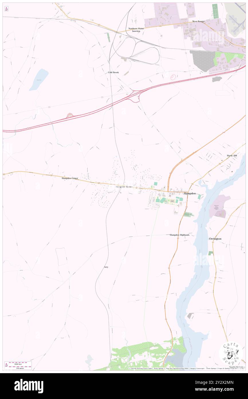 Hampden Station, Penobscot County, US, United States, Maine, N 44 44' 47'', S 68 51' 51'', map, Cartascapes Map published in 2024. Explore Cartascapes, a map revealing Earth's diverse landscapes, cultures, and ecosystems. Journey through time and space, discovering the interconnectedness of our planet's past, present, and future. Stock Photo