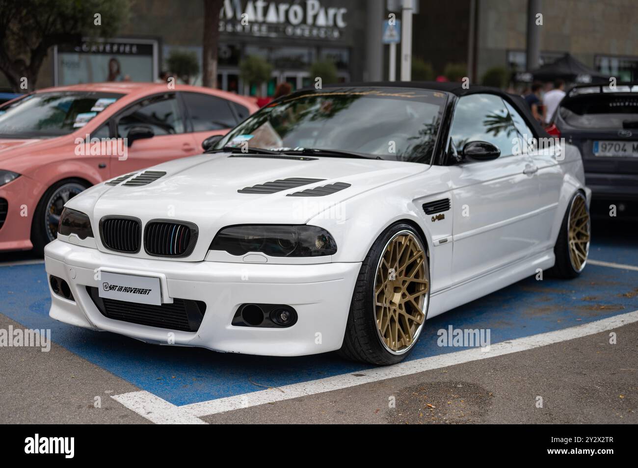 Nice white German sports car BMW E46 cabrio with electric retractable ...
