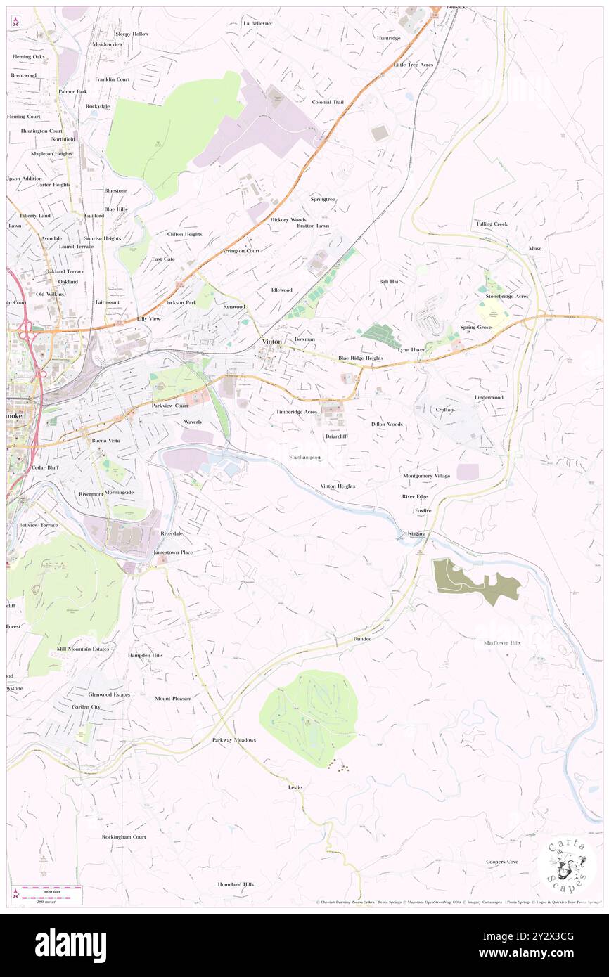 Southampton, Roanoke County, US, United States, Virginia, N 37 15' 55'', S 79 53' 29'', map, Cartascapes Map published in 2024. Explore Cartascapes, a map revealing Earth's diverse landscapes, cultures, and ecosystems. Journey through time and space, discovering the interconnectedness of our planet's past, present, and future. Stock Photo