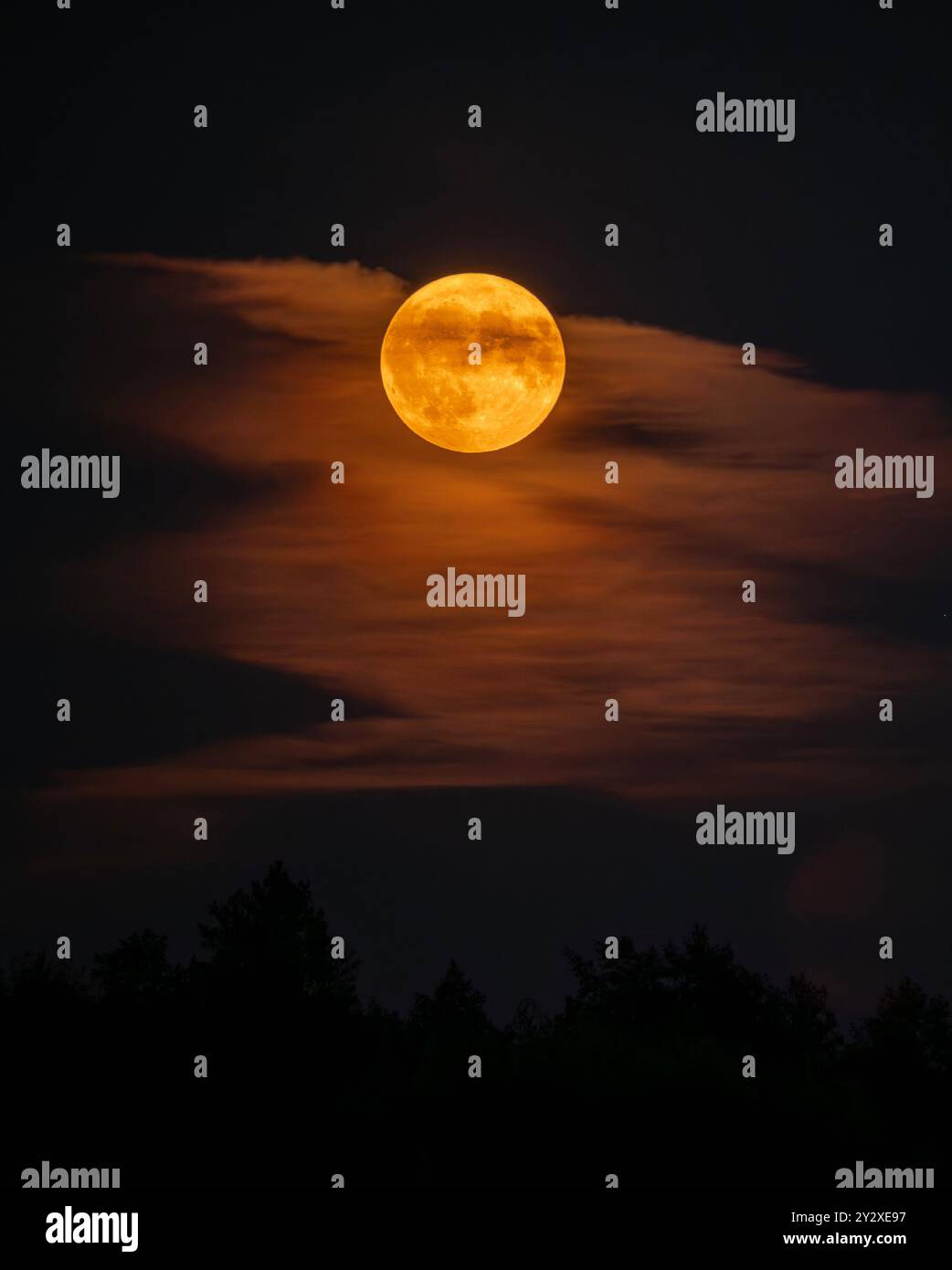 A bright full moon illuminating the night sky with scattered clouds and ...
