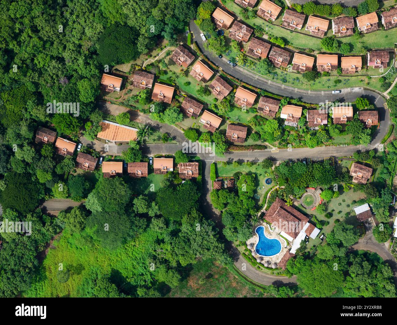 Villa residential with big club pool in tropical above top view Stock ...