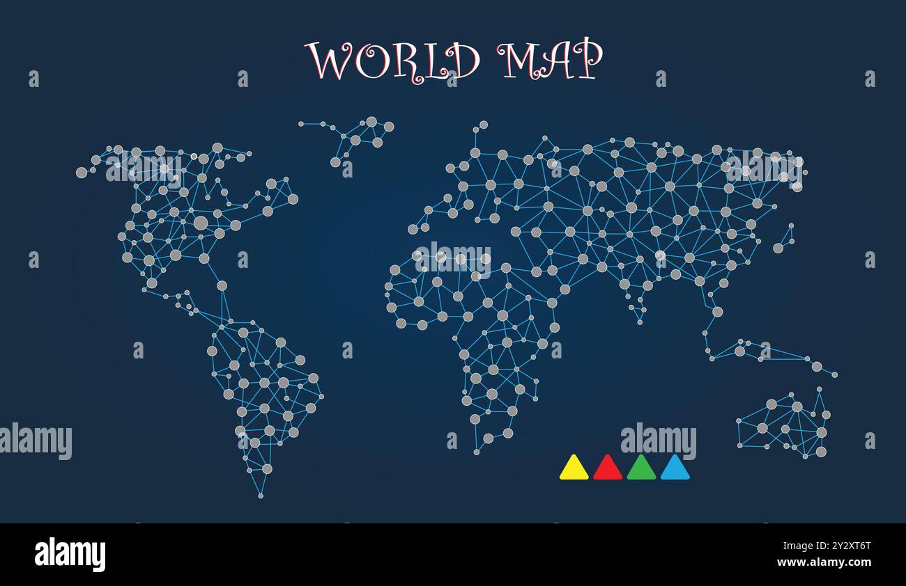 World Map with Dotted, Navy Blue Background, Vector File Stock Vector