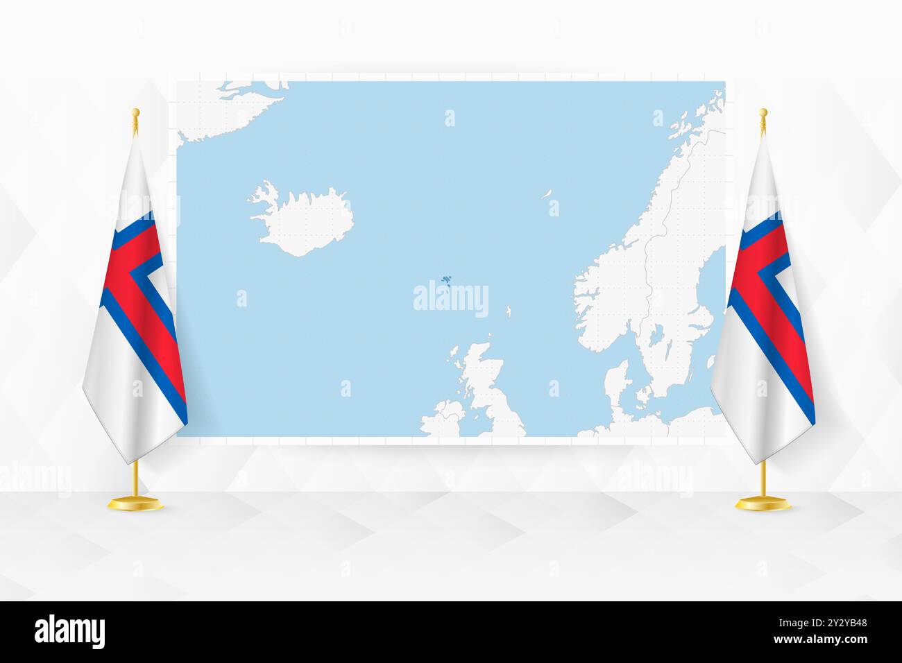 Map of Faroe Islands and flags of Faroe Islands on flag stand. Vector ...