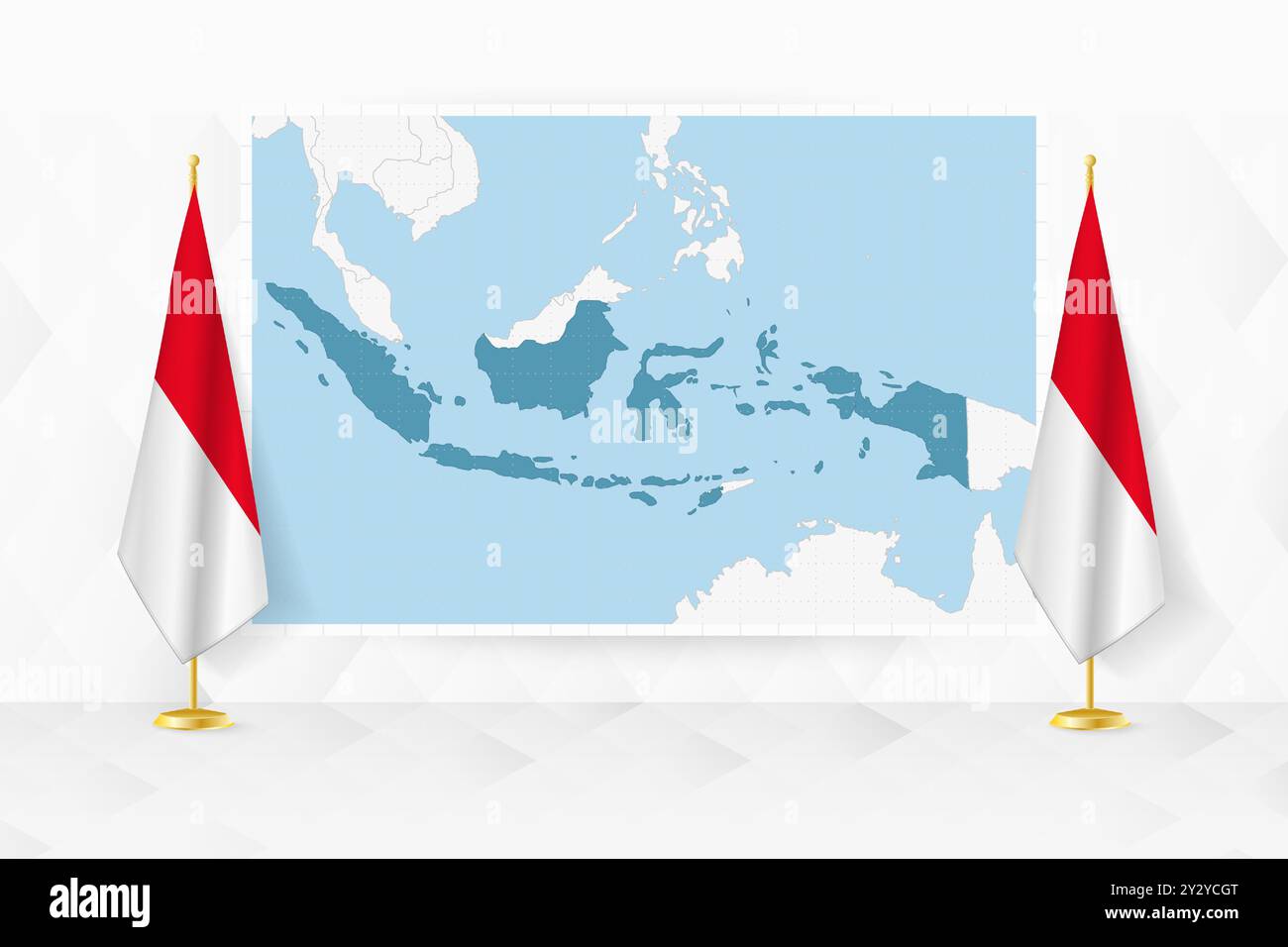 Map of Indonesia and flags of Indonesia on flag stand. Vector ...