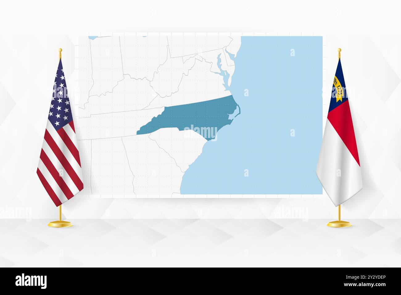 Map of North Carolina and flags of North Carolina on flag stand. Vector ...