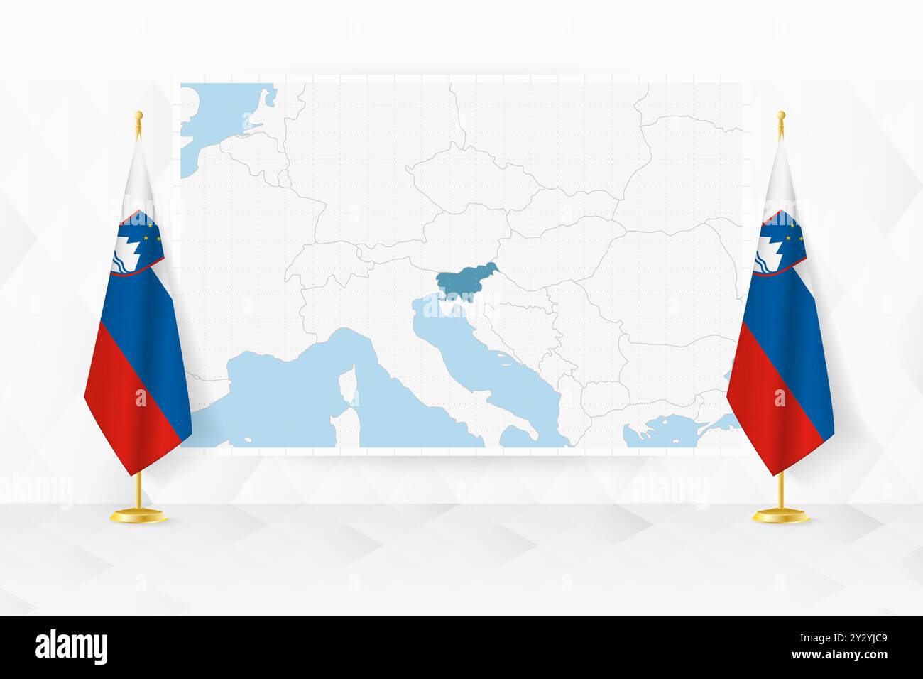 Map of Slovenia and flags of Slovenia on flag stand. Vector ...