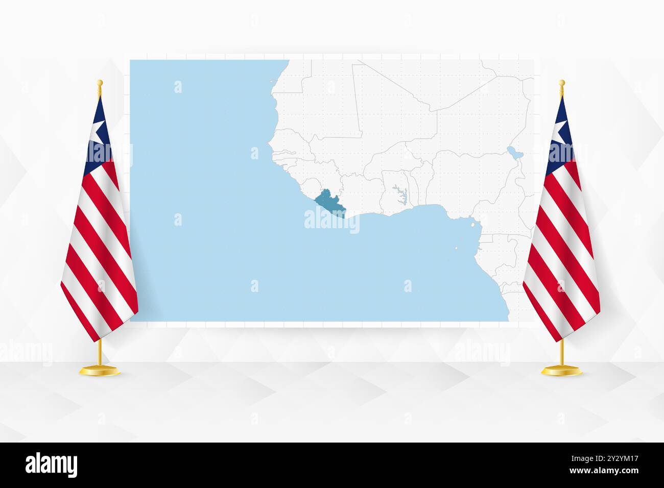 Map of Liberia and flags of Liberia on flag stand. Vector illustration ...