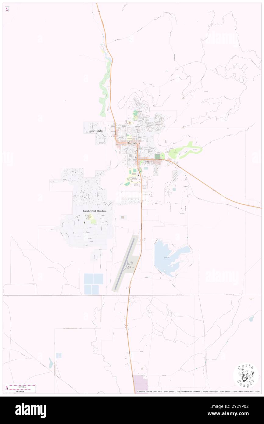 Kanab, Kane County, US, United States, Utah, N 37 2' 50'', S 112 31' 34'', map, Cartascapes Map published in 2024. Explore Cartascapes, a map revealing Earth's diverse landscapes, cultures, and ecosystems. Journey through time and space, discovering the interconnectedness of our planet's past, present, and future. Stock Photo