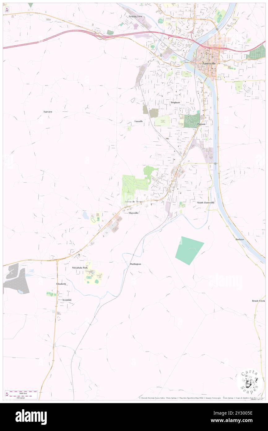 Zanesville Terrace, Muskingum County, US, United States, Ohio, N 39 53' 58'', S 82 2' 1'', map, Cartascapes Map published in 2024. Explore Cartascapes, a map revealing Earth's diverse landscapes, cultures, and ecosystems. Journey through time and space, discovering the interconnectedness of our planet's past, present, and future. Stock Photo