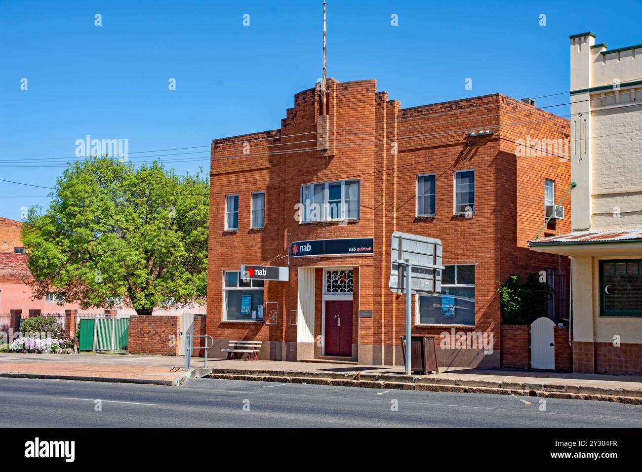 Brick Art Deco building for National Australia Bank  in Quirindi NSW Australia.                                   - Stock Photo