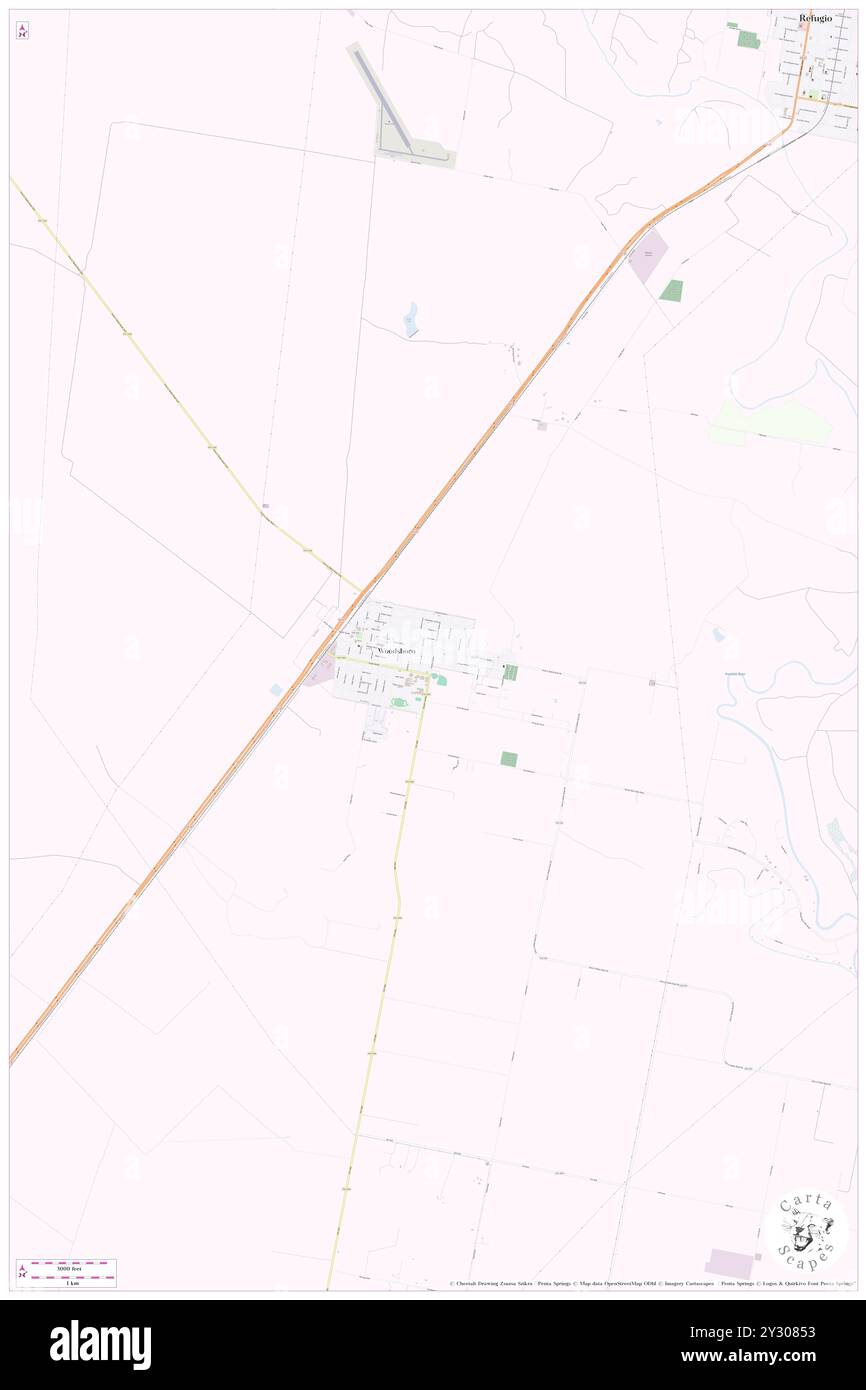 Woodsboro, Refugio County, US, United States, Texas, N 28 14' 18'', S 97 19' 11'', map, Cartascapes Map published in 2024. Explore Cartascapes, a map revealing Earth's diverse landscapes, cultures, and ecosystems. Journey through time and space, discovering the interconnectedness of our planet's past, present, and future. Stock Photo