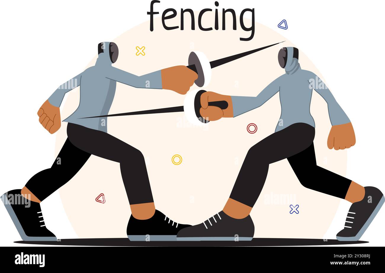 Fencing Player Sport Vector Illustration featuring a Fencer Competing ...
