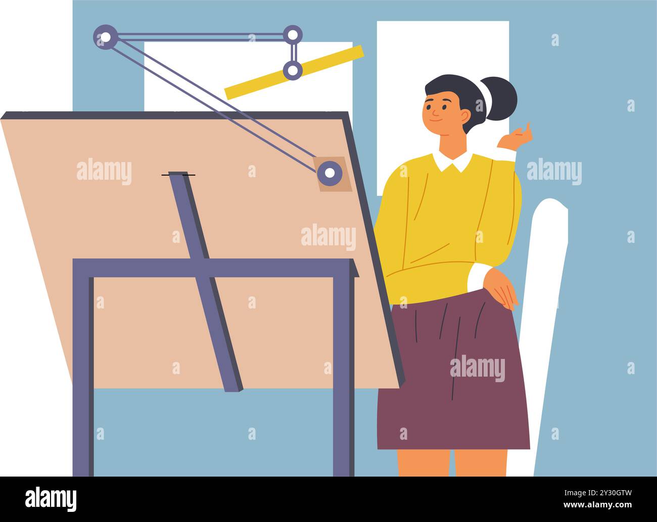 Architect Woman at Drafting Table Stock Vector