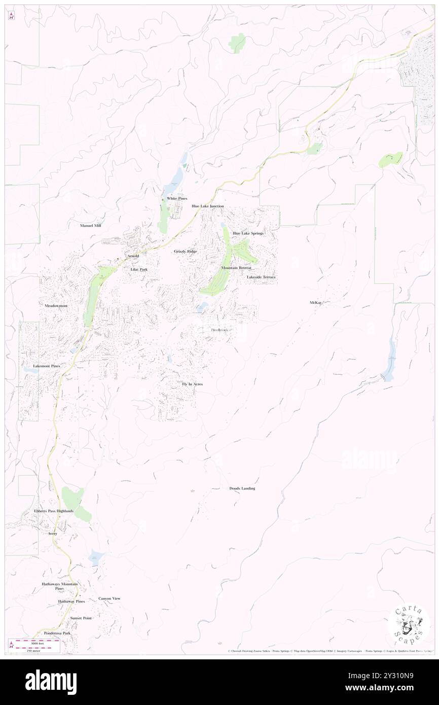 Pinebrook, Calaveras County, US, United States, California, N 38 14' 30'', S 120 19' 50'', map, Cartascapes Map published in 2024. Explore Cartascapes, a map revealing Earth's diverse landscapes, cultures, and ecosystems. Journey through time and space, discovering the interconnectedness of our planet's past, present, and future. Stock Photo