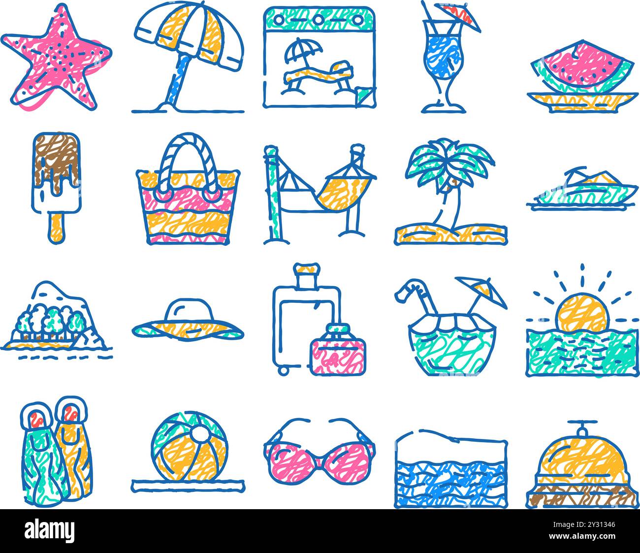 summer vacation enjoying traveler icon hand drawn Stock Vector Image ...