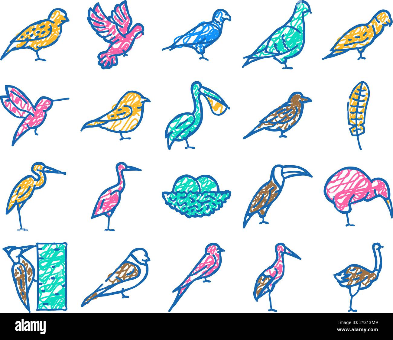 bird flying and eggs in nest icon hand drawn Stock Vector Image & Art ...