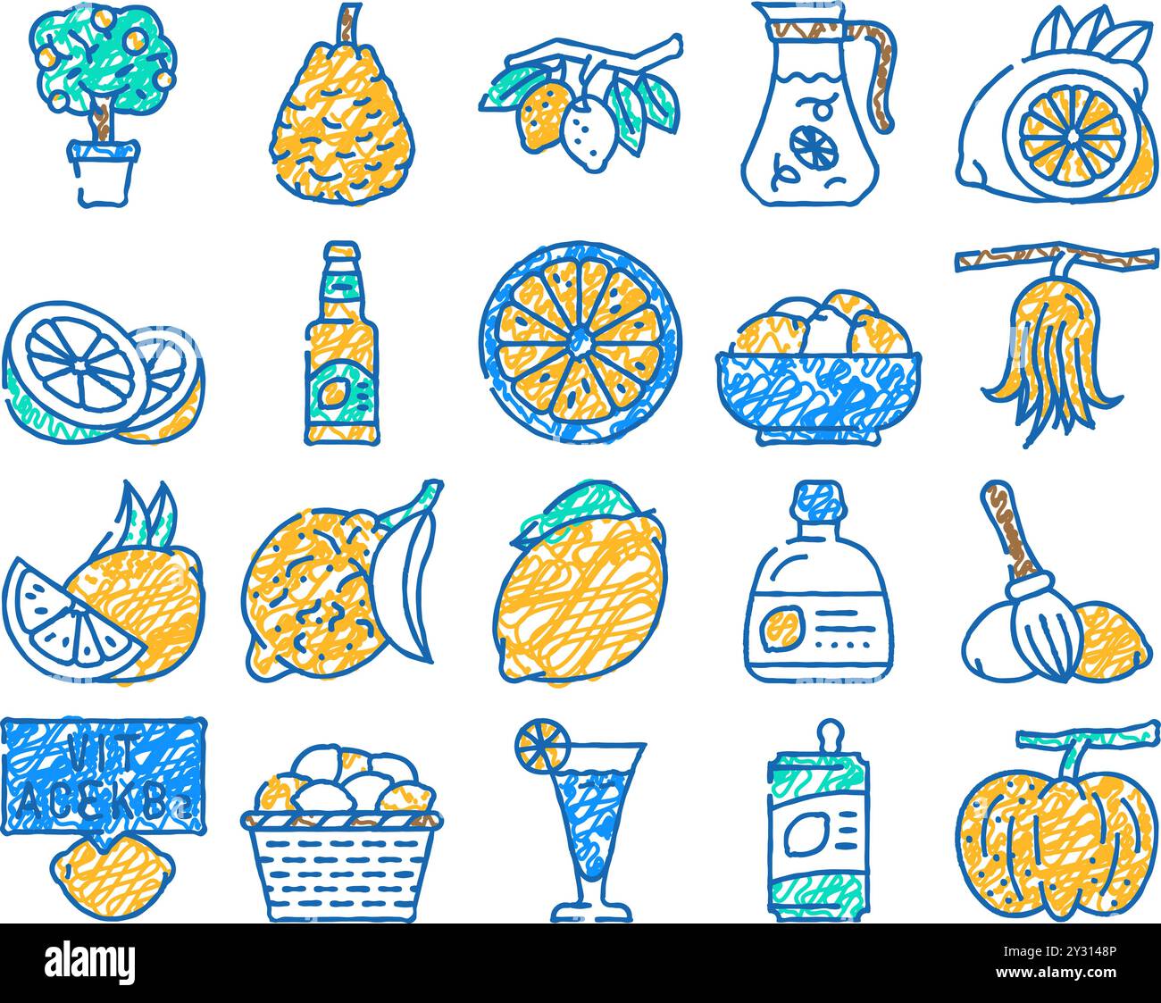 lemon fruit citrus slice fresh icon hand drawn Stock Vector Image & Art ...