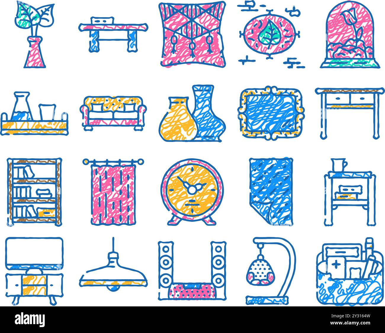 living room interior icon hand drawn Stock Vector Image & Art - Alamy