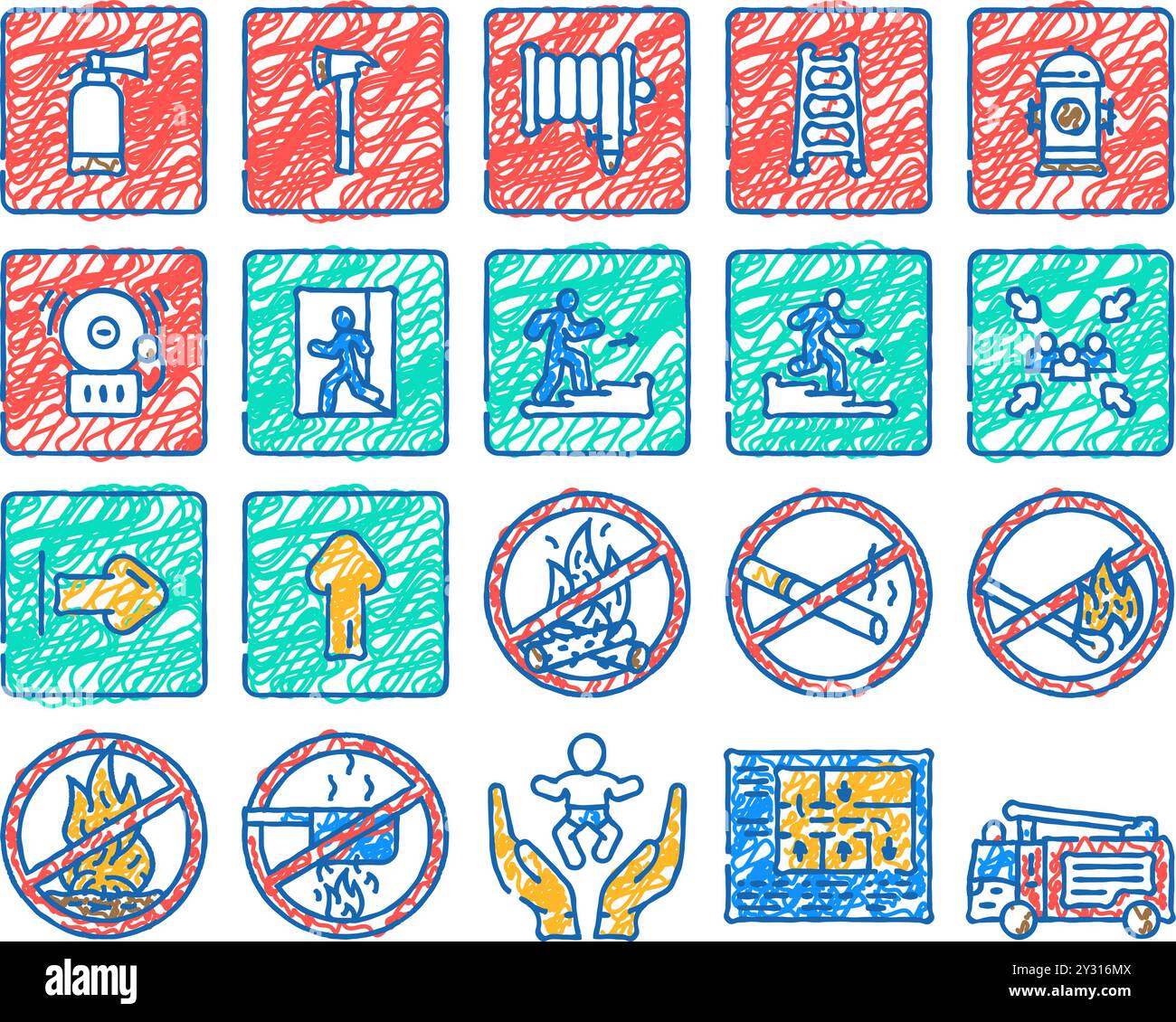 emergency fire exit safety escape icon hand drawn Stock Vector Image ...