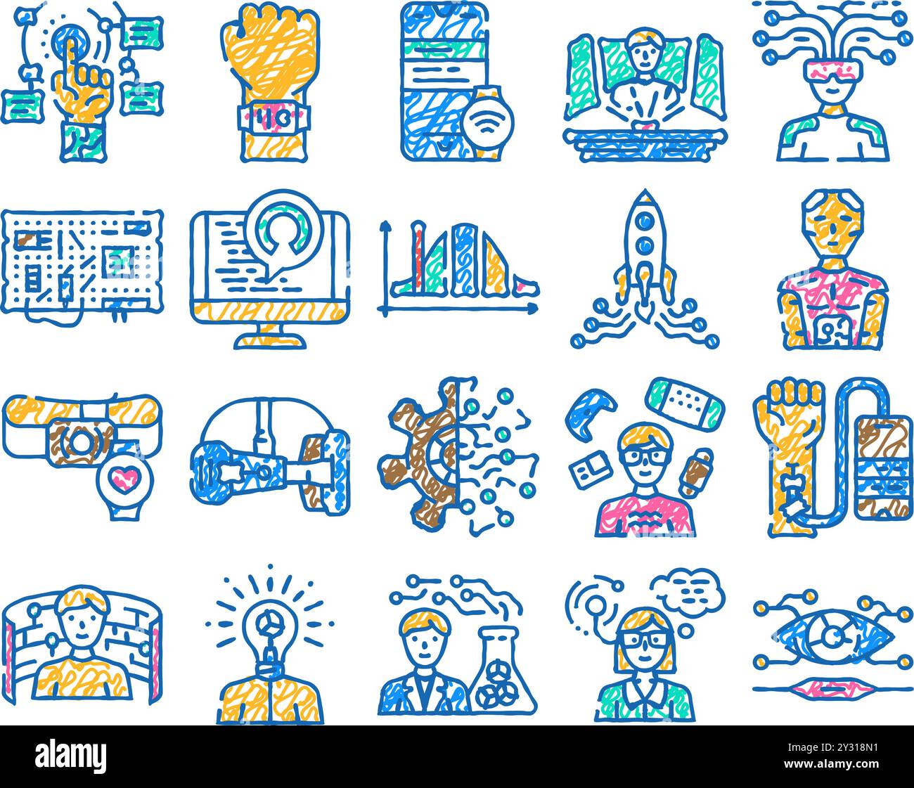 Tech enthusiast reality virtual icons set vector digital augmented hi ...